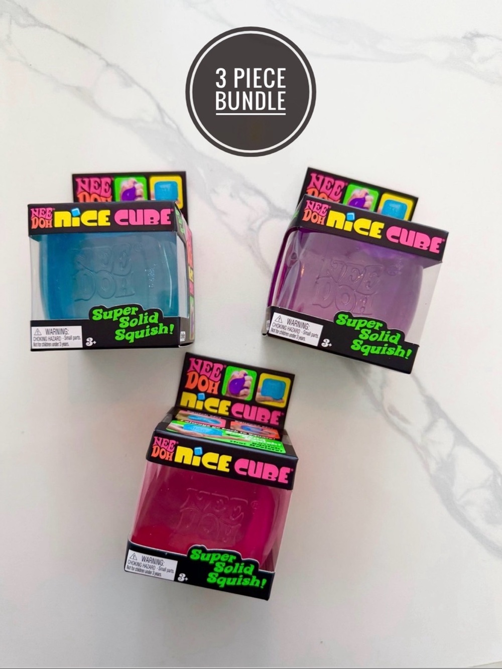 NeeDoh Nice Cube FULL Set of 3 (Blue Pink Purple) Rare Trio Bundle